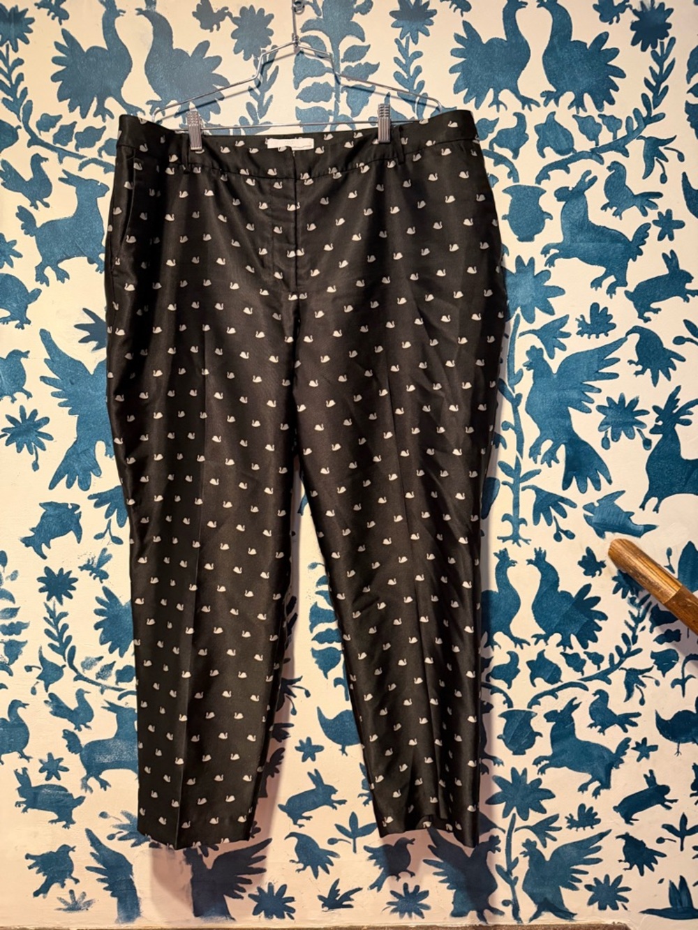 RSVP Black Cropped Pants with Tiny White Swan Motif
